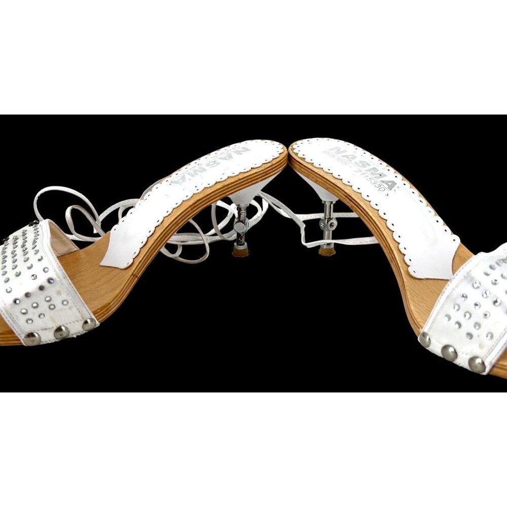 White Nasma Womens Rhinestone Studded Heeled Sandals Size 9.5 - Picture 7 of 13